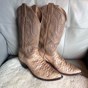 Vintage Justin Python Cowboy Boots Sz 9 USA Made Snakeskin Western Exotic Boho